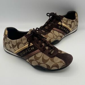 Coach Jayme Brown and Gold Signature Sneakers